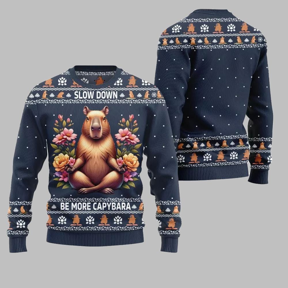 2026 Christmas Slow Down Be More Capybara Ugly Christmas Sweater - Moonbestprint