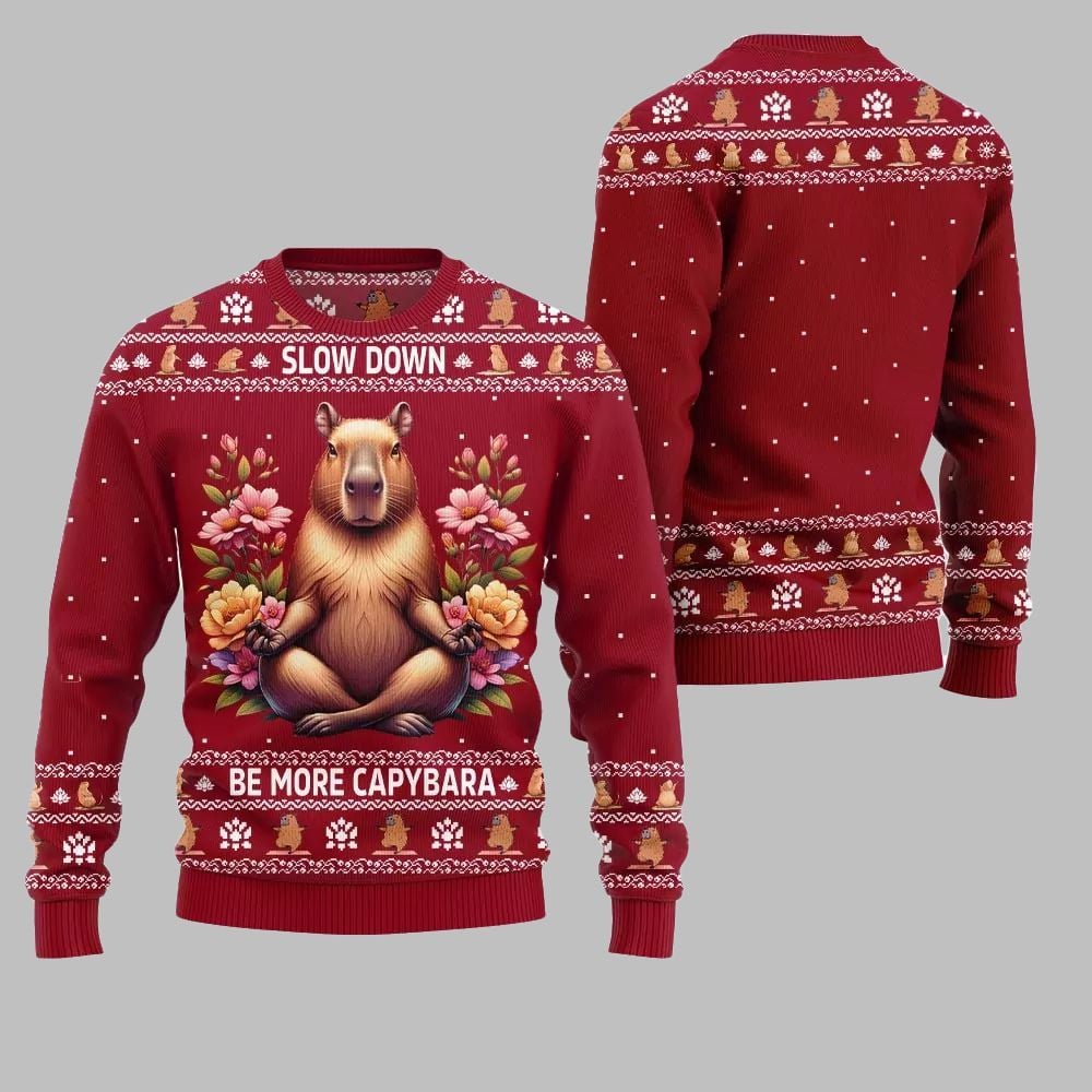 2026 Christmas Slow Down Be More Capybara Ugly Christmas Sweater - Moonbestprint