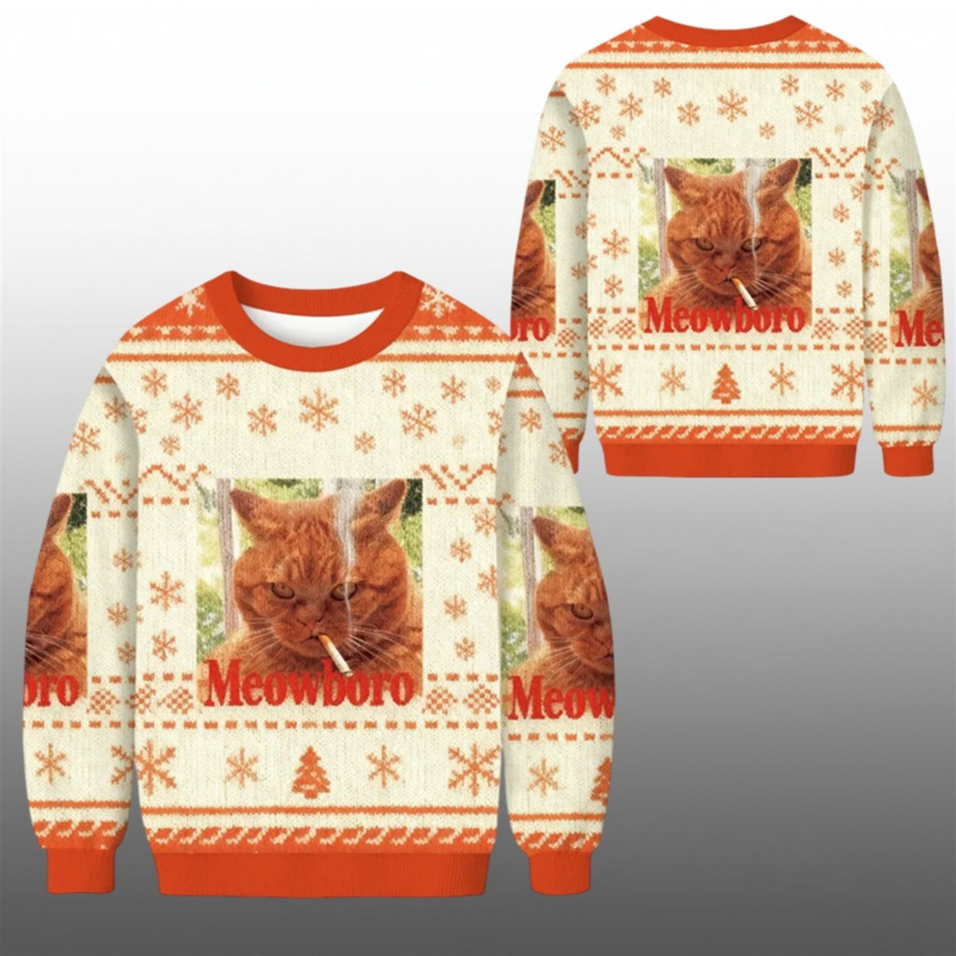 2026 Christmas Smoking Orange Meowboro Ugly Sweater - Moonbestprint