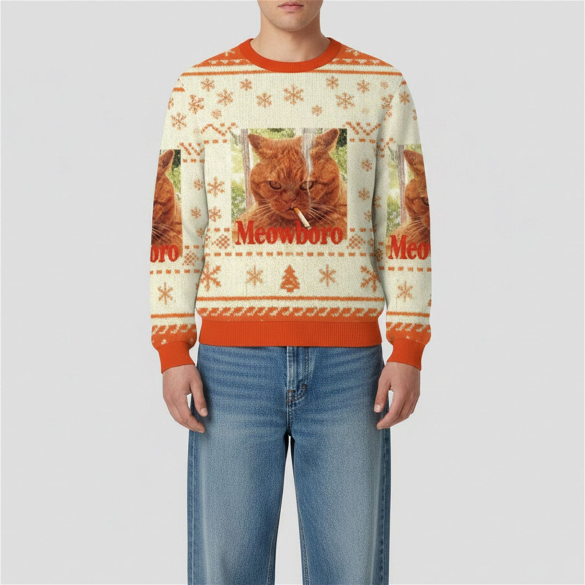 2026 Christmas Smoking Orange Meowboro Ugly Sweater - Moonbestprint