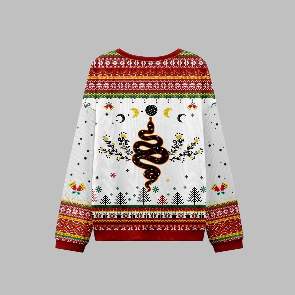 2026 Christmas Snake And Moon Phase Ugly Christmas Sweater - Moonbestprint