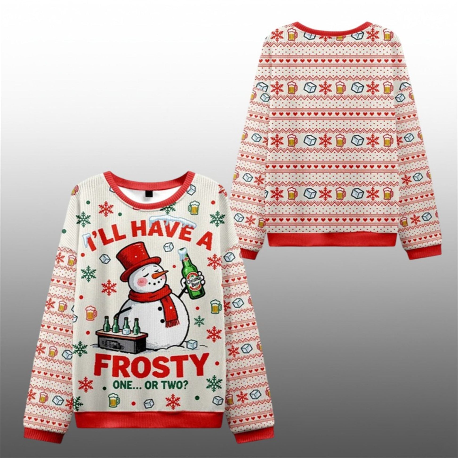 2026 Christmas Snowman Drinking Beer Ugly Sweater - Moonbestprint