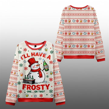 2026 Christmas Snowman Drinking Beer Ugly Sweater - Moonbestprint