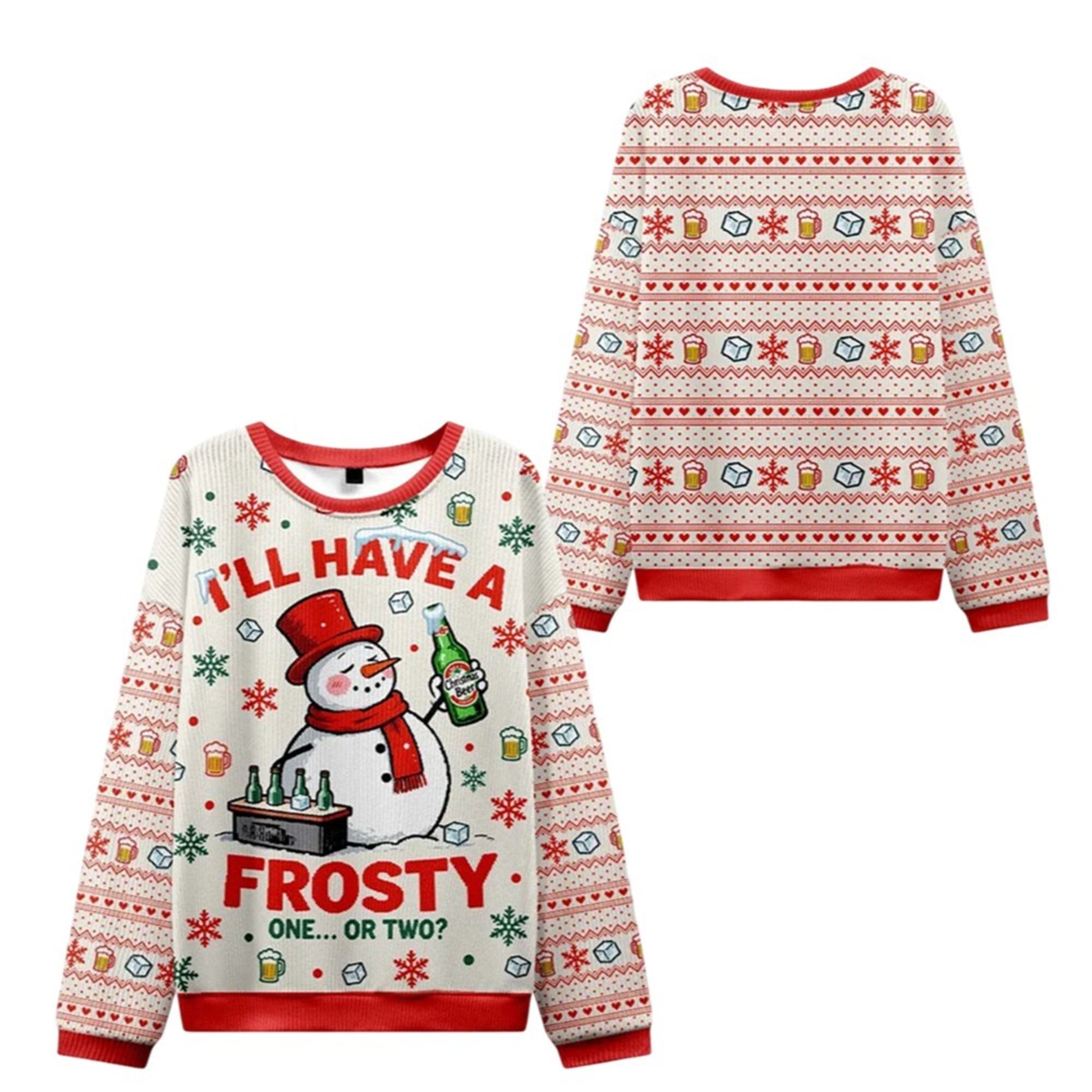 2026 Christmas Snowman Drinking Beer Ugly Sweater - Moonbestprint