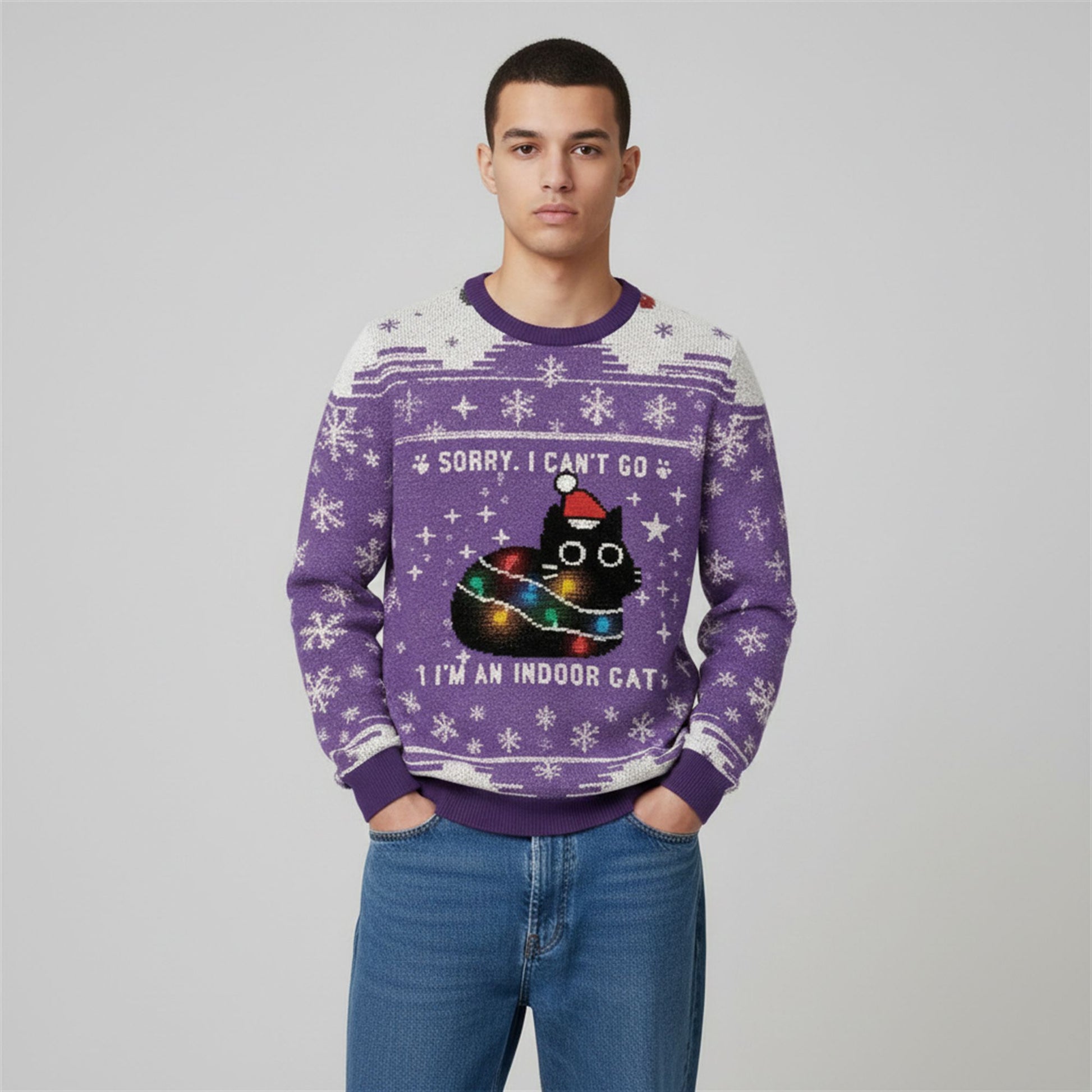2026 Christmas Sorry I Cant Go I Im An Indoor Cat Ugly Sweater - Moonbestprint