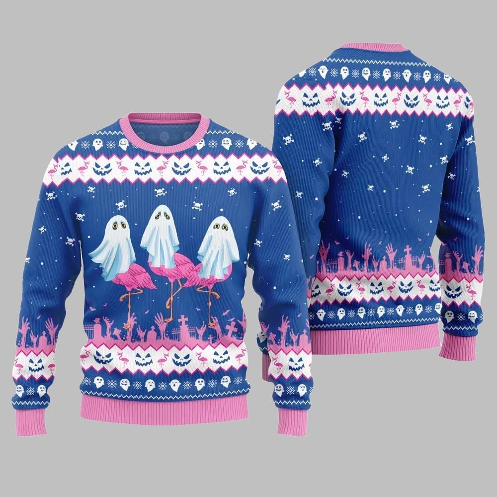 2026 Christmas Spooky Flamingo Ugly Christmas Sweater - Moonbestprint