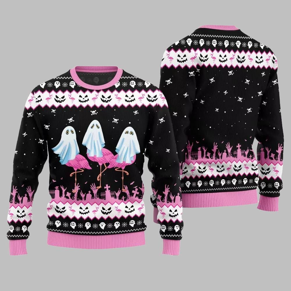 2026 Christmas Spooky Flamingo Ugly Christmas Sweater - Moonbestprint