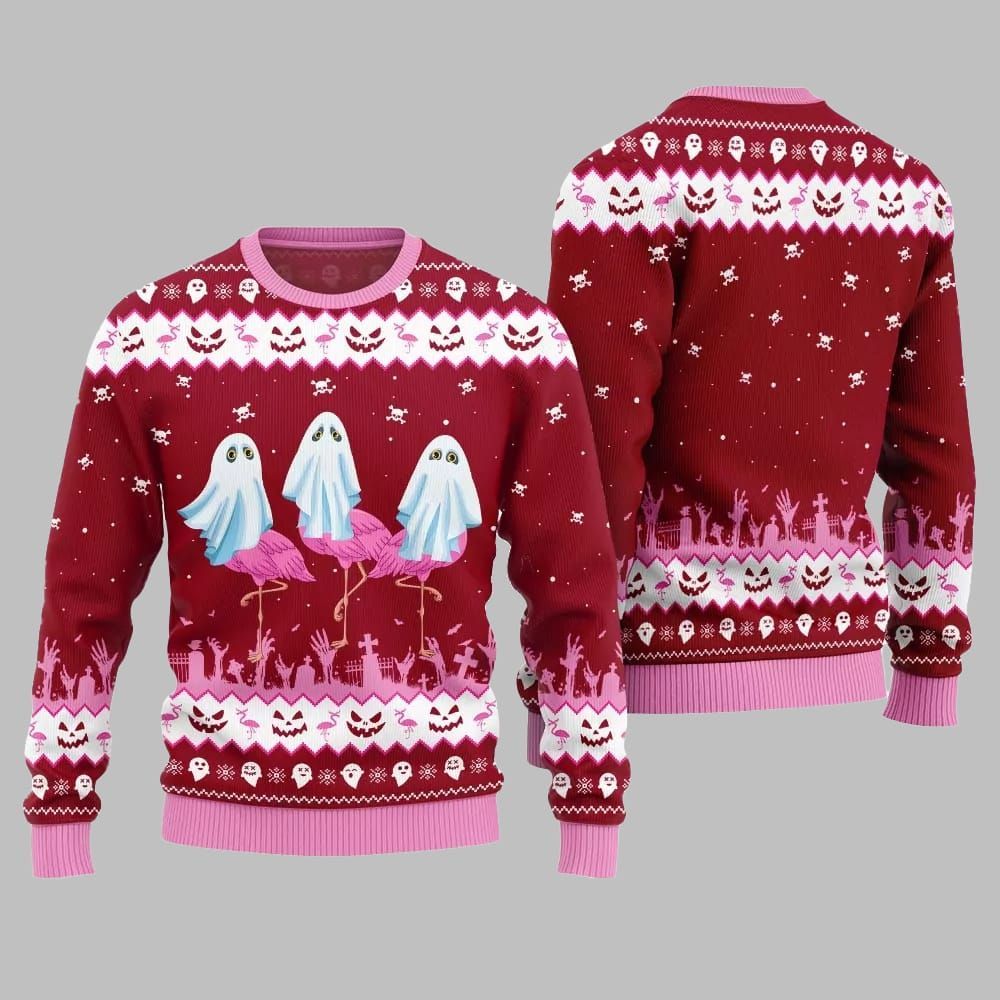 2026 Christmas Spooky Flamingo Ugly Christmas Sweater - Moonbestprint