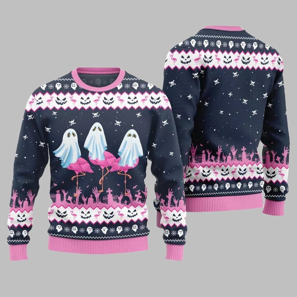 2026 Christmas Spooky Flamingo Ugly Christmas Sweater - Moonbestprint