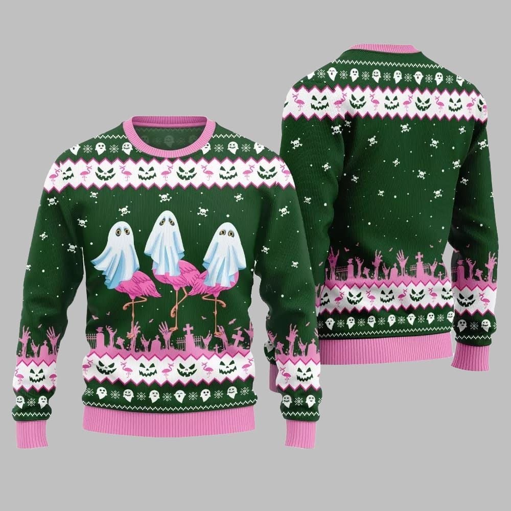 2026 Christmas Spooky Flamingo Ugly Christmas Sweater - Moonbestprint