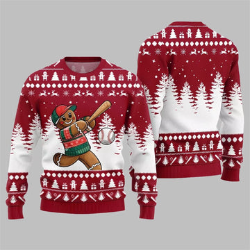 2026 Christmas Sport Gingerbread Baseball Ugly Sweater - Moonbestprint