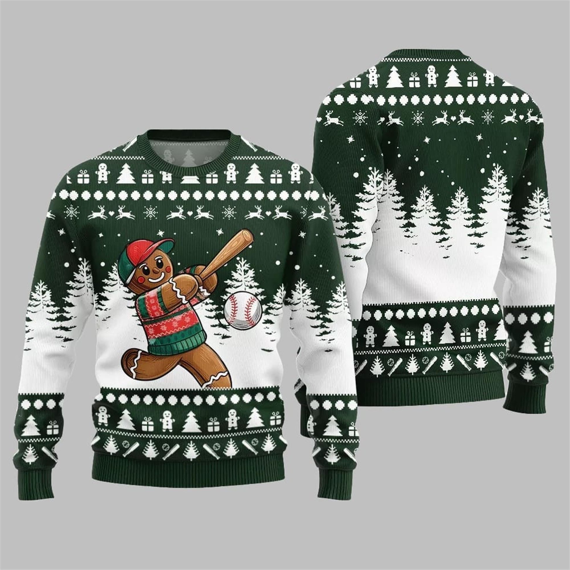 2026 Christmas Sport Gingerbread Baseball Ugly Sweater - Moonbestprint
