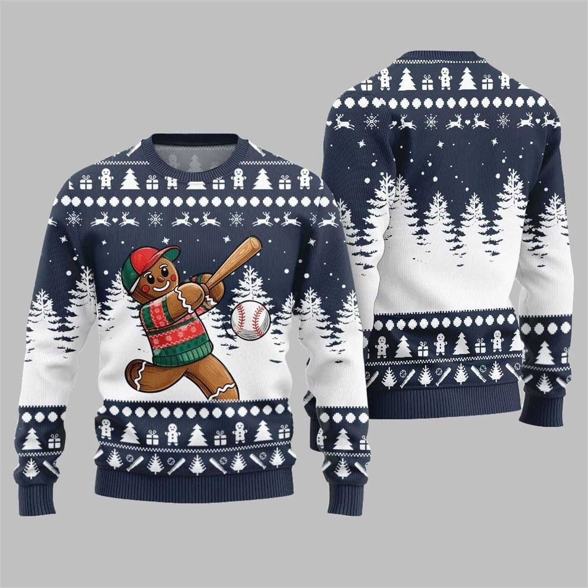 2026 Christmas Sport Gingerbread Baseball Ugly Sweater - Moonbestprint