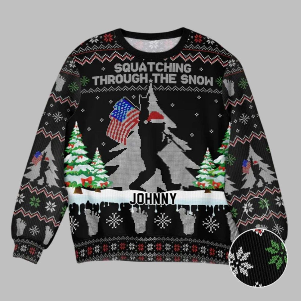 2026 Christmas Squatching Through The Snow American Bigfoot Ugly Christmas Sweater - Moonbestprint