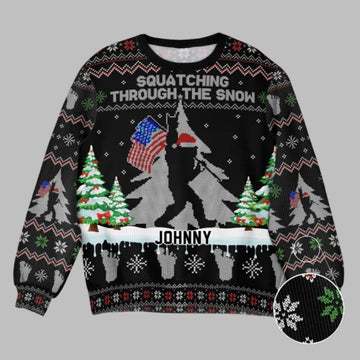 2026 Christmas Squatching Through The Snow American Bigfoot Ugly Christmas Sweater - Moonbestprint