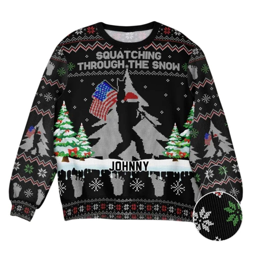 2026 Christmas Squatching Through The Snow American Bigfoot Ugly Christmas Sweater - Moonbestprint
