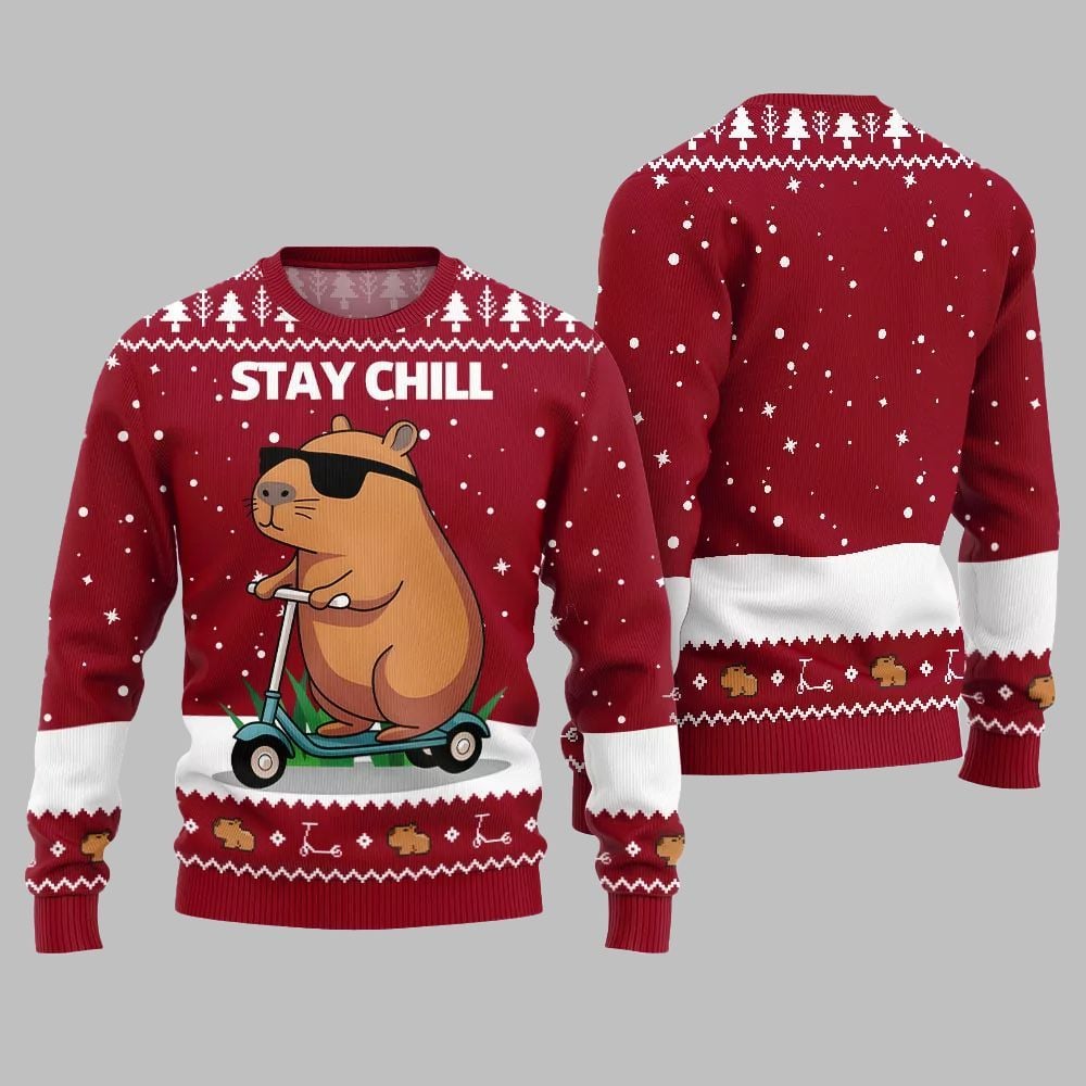 2026 Christmas Stay Chill Capybara Ugly Christmas Sweater - Moonbestprint