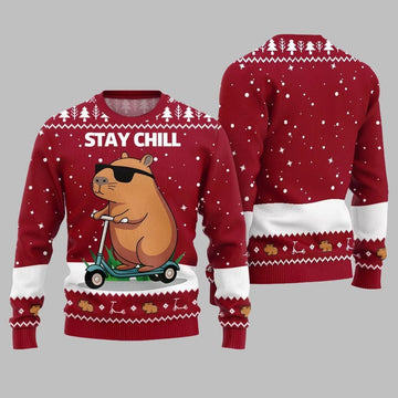 2026 Christmas Stay Chill Capybara Ugly Christmas Sweater - Moonbestprint