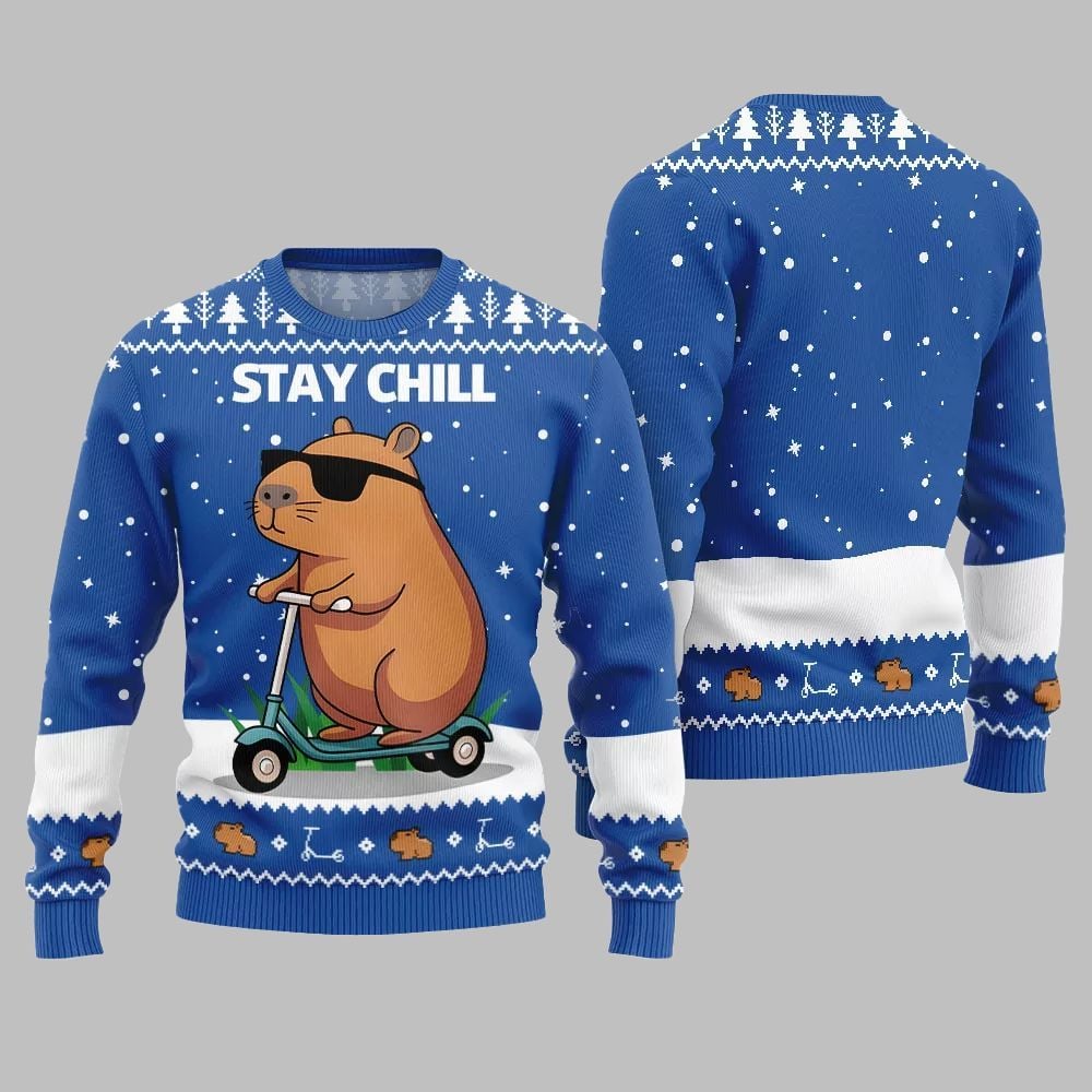 2026 Christmas Stay Chill Capybara Ugly Christmas Sweater - Moonbestprint
