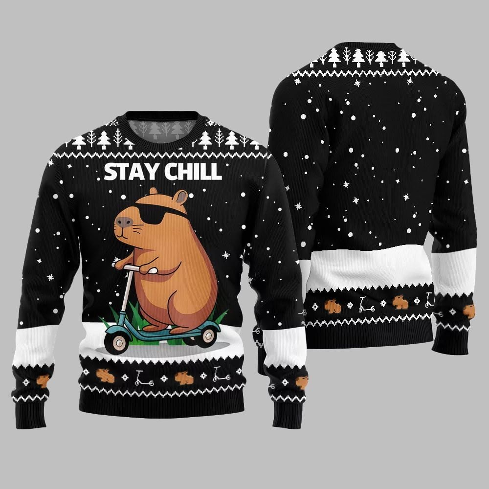 2026 Christmas Stay Chill Capybara Ugly Christmas Sweater - Moonbestprint