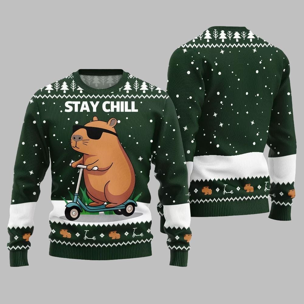 2026 Christmas Stay Chill Capybara Ugly Christmas Sweater - Moonbestprint