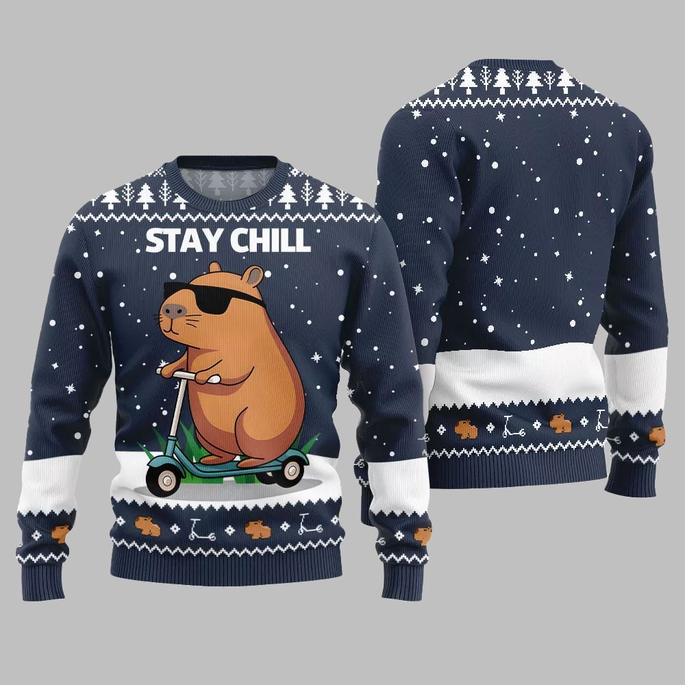 2026 Christmas Stay Chill Capybara Ugly Christmas Sweater - Moonbestprint