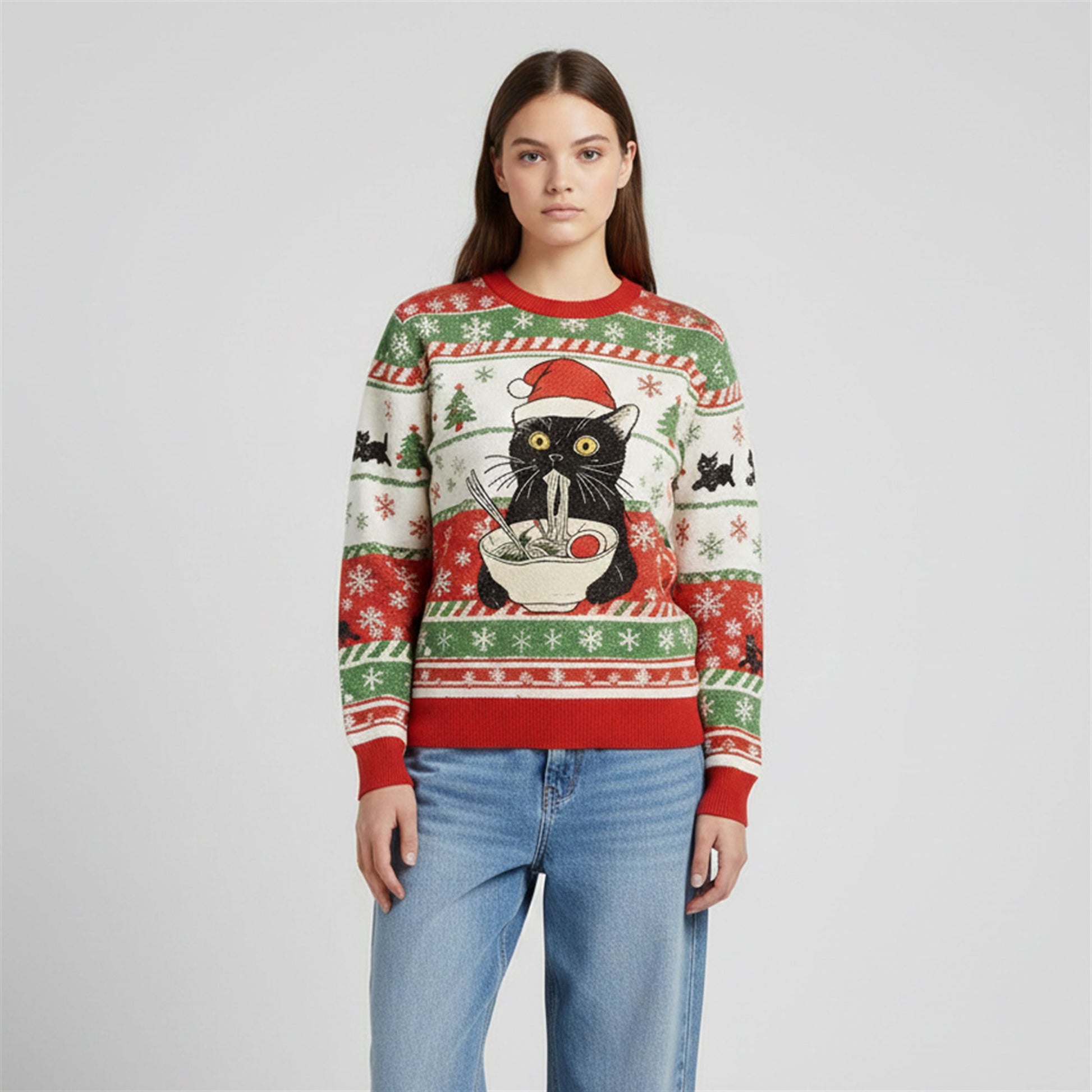 2026 Christmas Taking a Cat to Eat Ramen Ugly Sweater - Moonbestprint