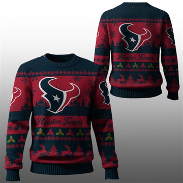 2026 Christmas Texans Festive Reindeer Tree Ugly Sweater - Moonbestprint