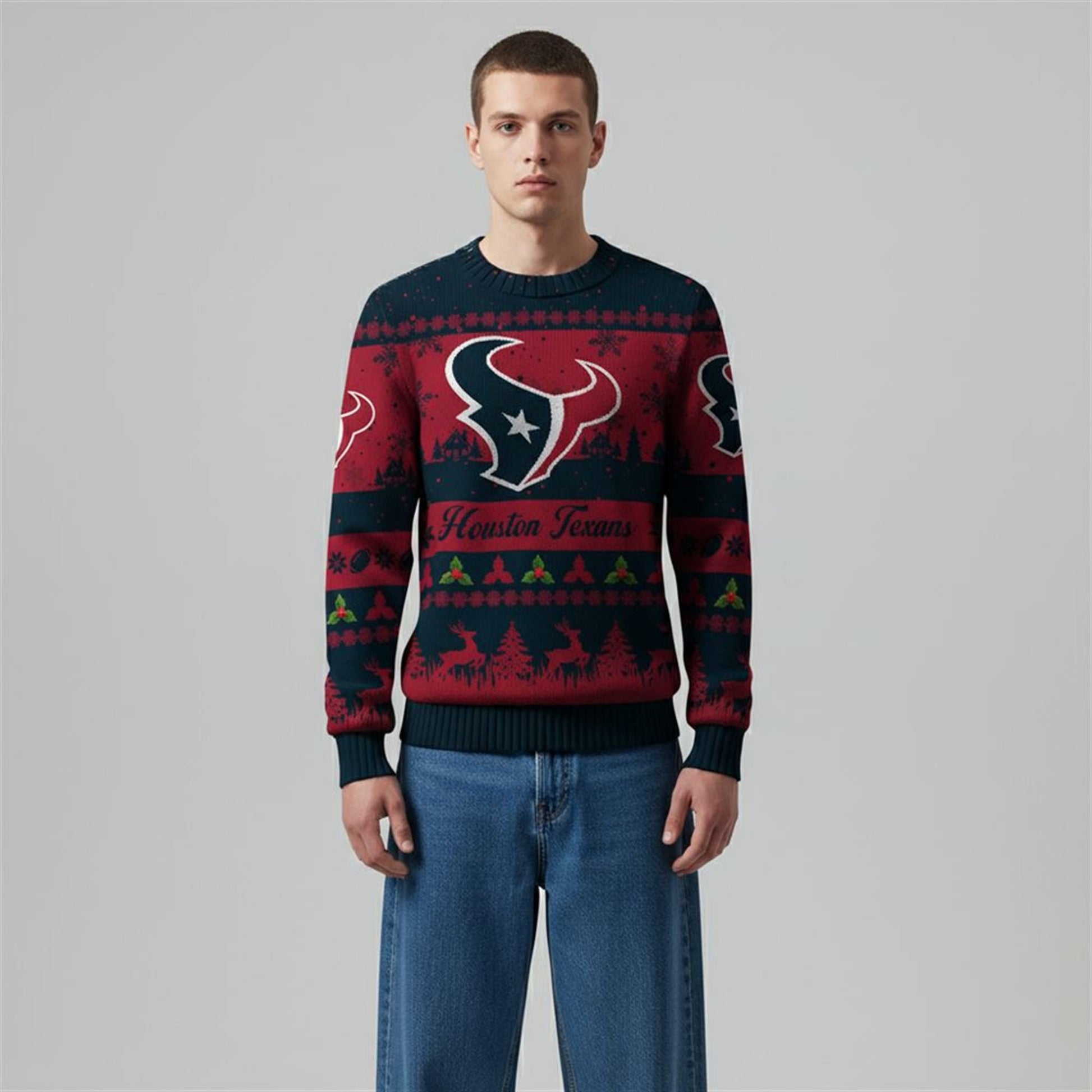 2026 Christmas Texans Festive Reindeer Tree Ugly Sweater - Moonbestprint