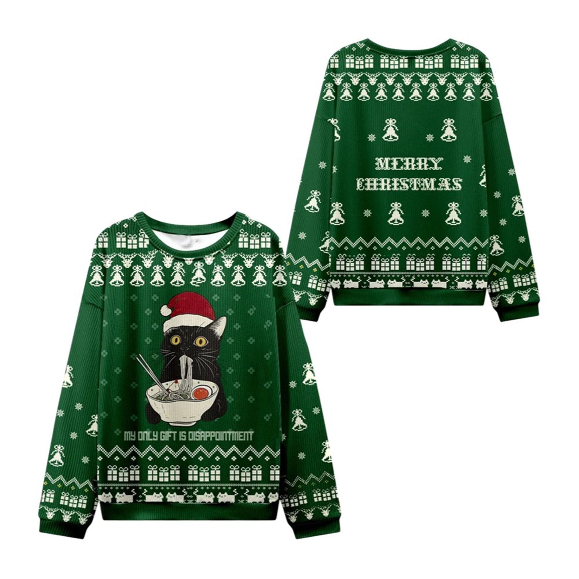 2026 Christmas The Cat Eating Ramen Ugly Sweater - Moonbestprint