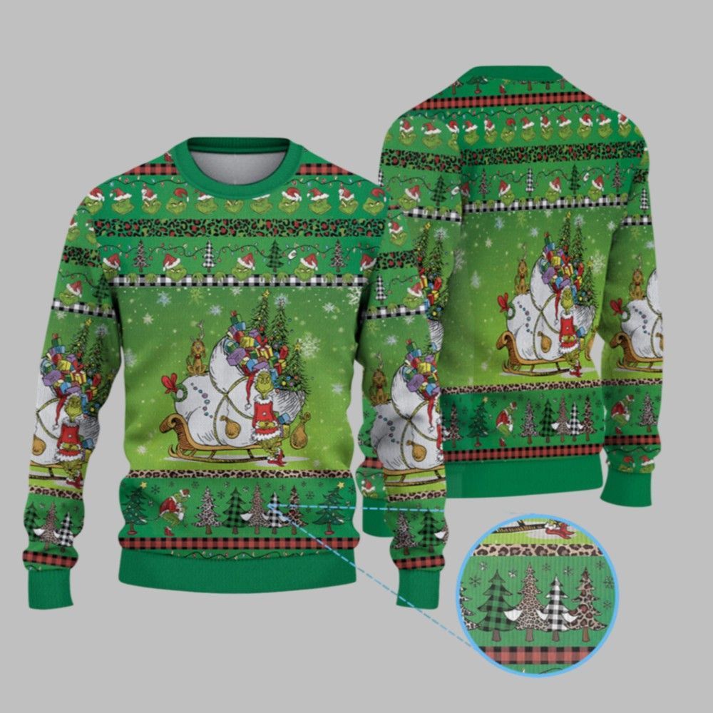 2026 Christmas The Grnch & Max with Sleigh Ugly Christmas Sweater - Moonbestprint
