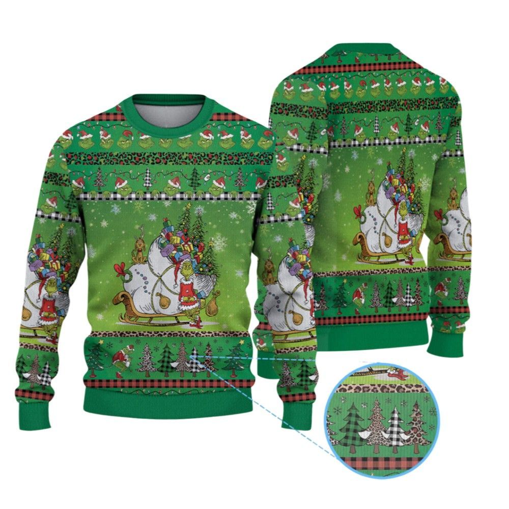 2026 Christmas The Grnch & Max with Sleigh Ugly Christmas Sweater - Moonbestprint