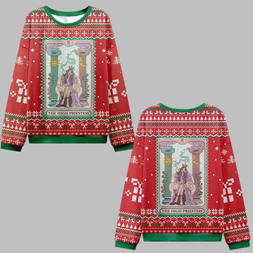 2026 Christmas The High Priestess Tarot Card Ugly Christmas Sweater - Moonbestprint