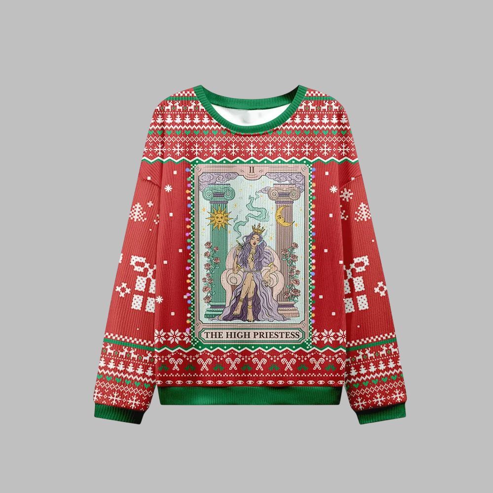 2026 Christmas The High Priestess Tarot Card Ugly Christmas Sweater - Moonbestprint
