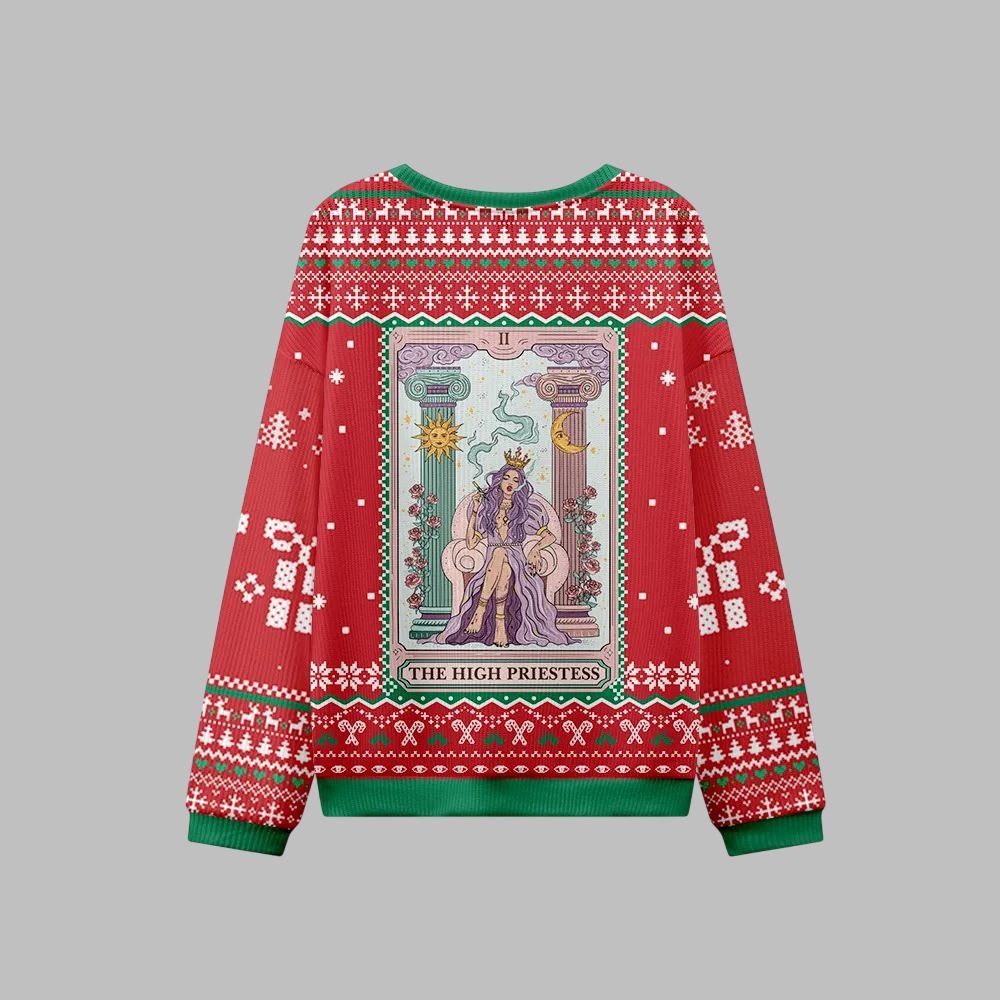 2026 Christmas The High Priestess Tarot Card Ugly Christmas Sweater - Moonbestprint