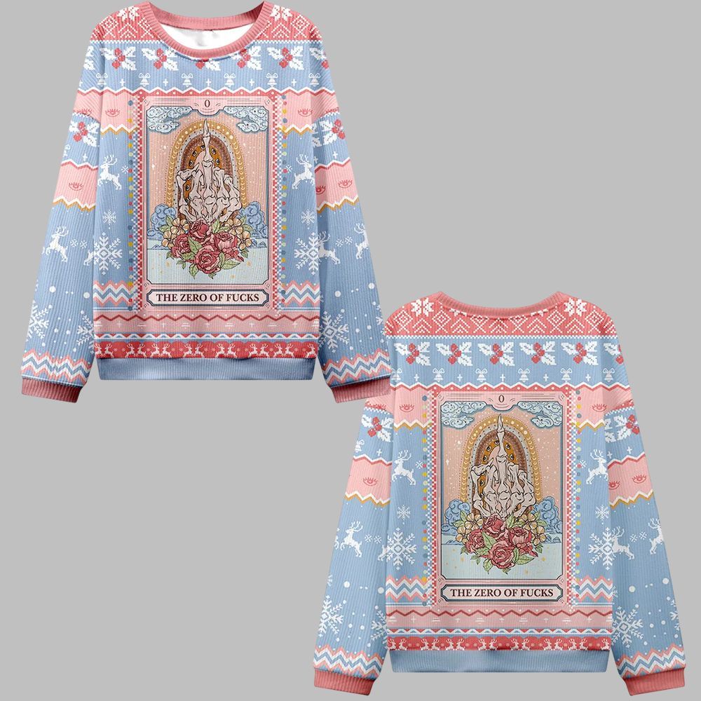 2026 Christmas The Zero Of Fucks Tarot Ugly Christmas Sweater - Moonbestprint