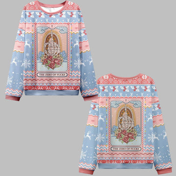 2026 Christmas The Zero Of Fucks Tarot Ugly Christmas Sweater - Moonbestprint