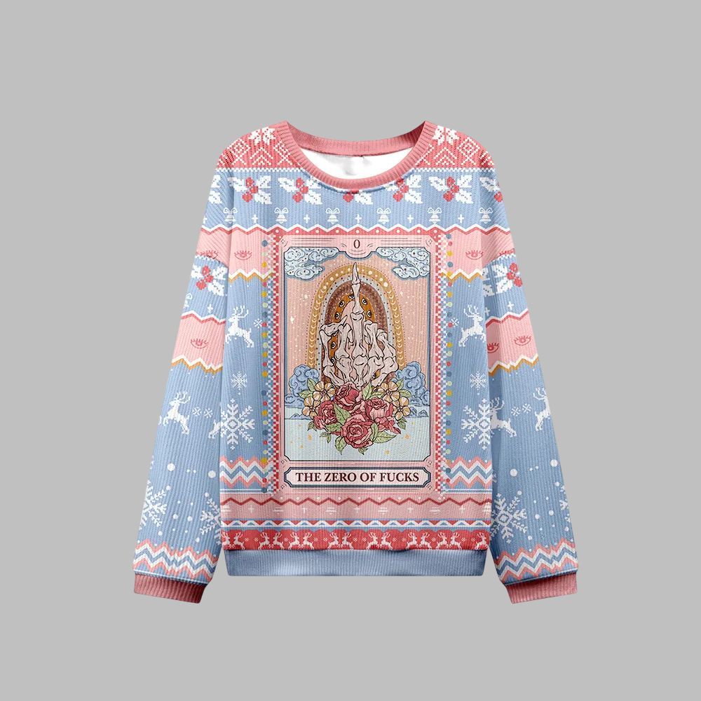 2026 Christmas The Zero Of Fucks Tarot Ugly Christmas Sweater - Moonbestprint