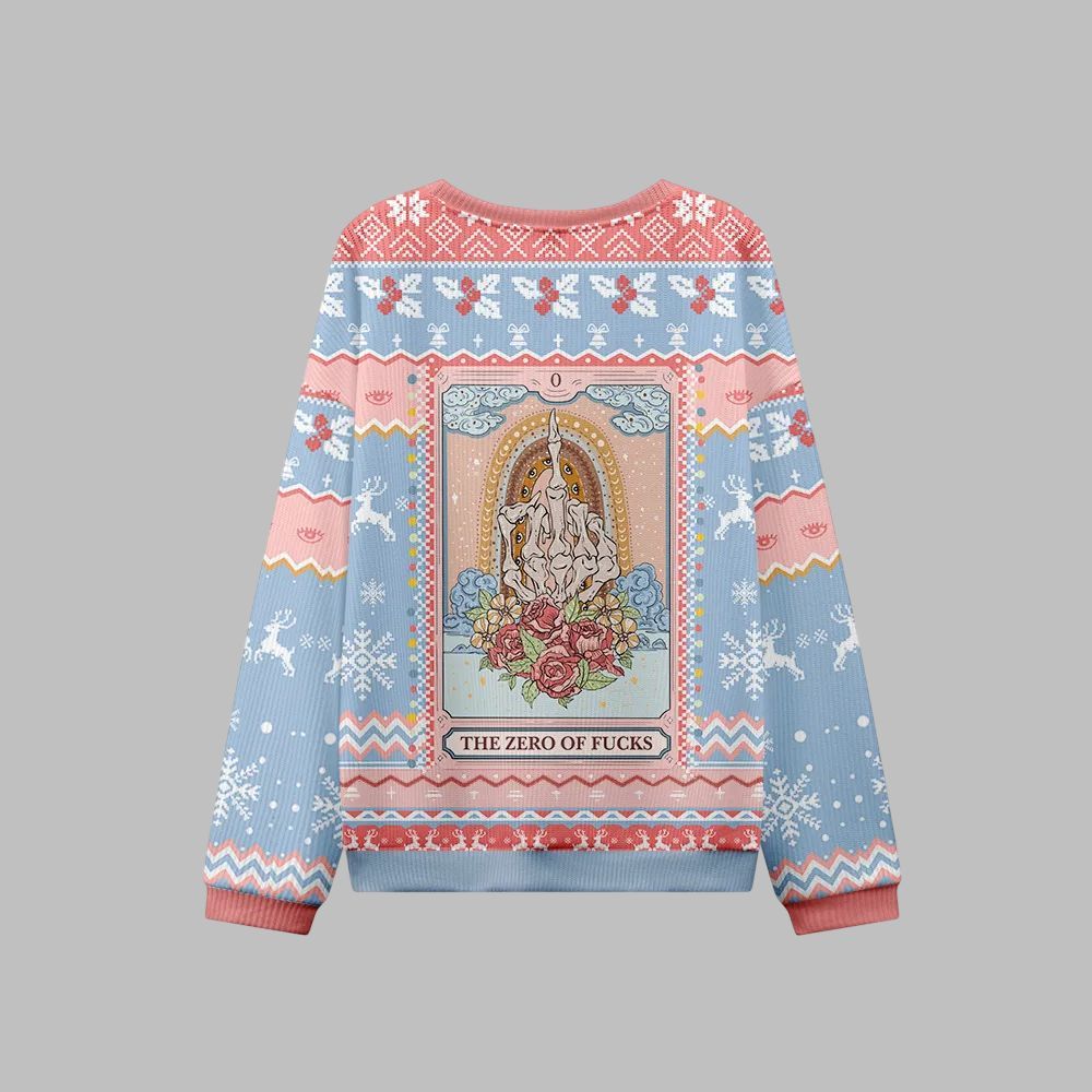 2026 Christmas The Zero Of Fucks Tarot Ugly Christmas Sweater - Moonbestprint