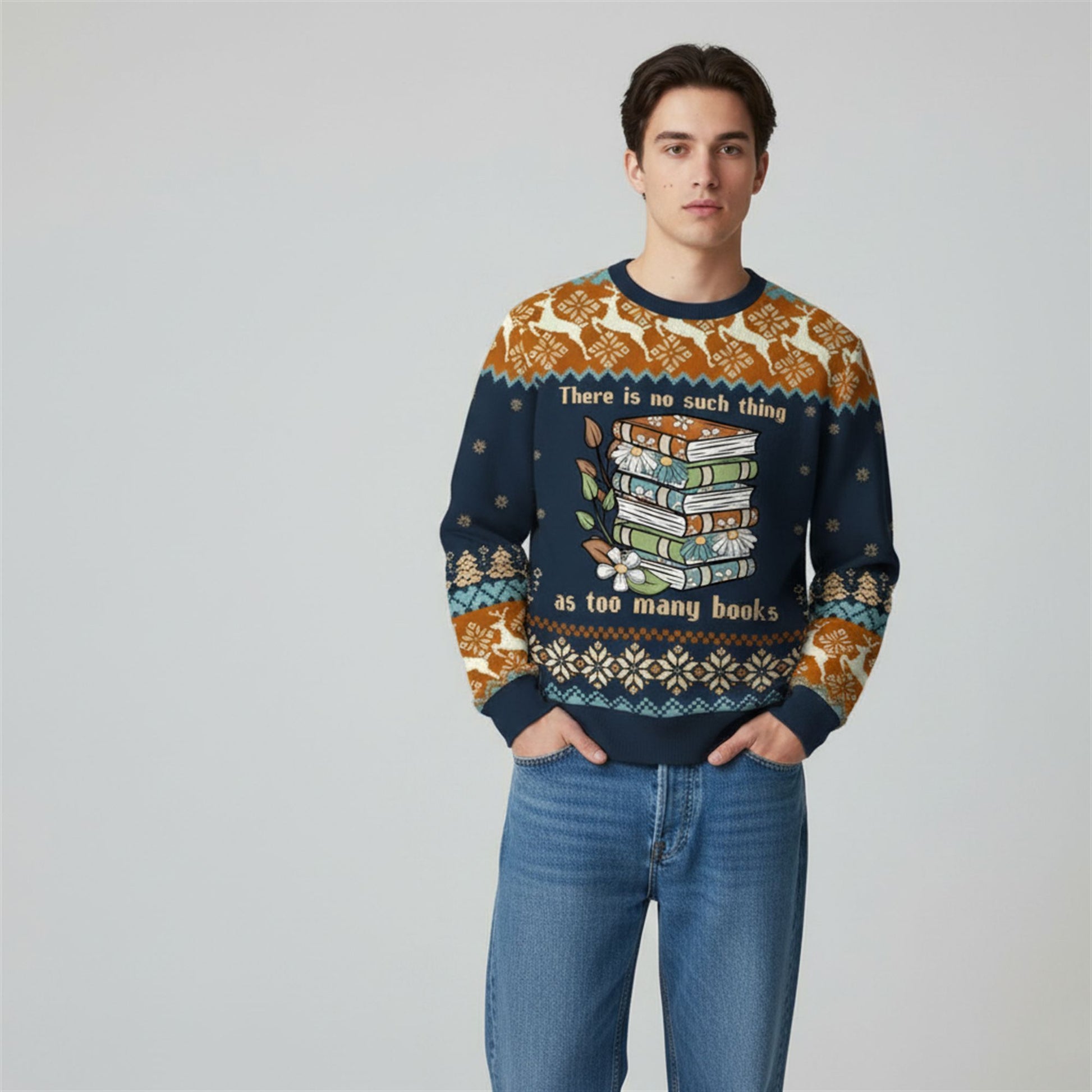 2026 Christmas There Is No Such Thing As Too Many Books Ugly Sweater - Moonbestprint