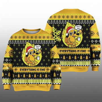 2026 Christmas This Is Fine Meme Ugly Christmas Sweater - Moonbestprint