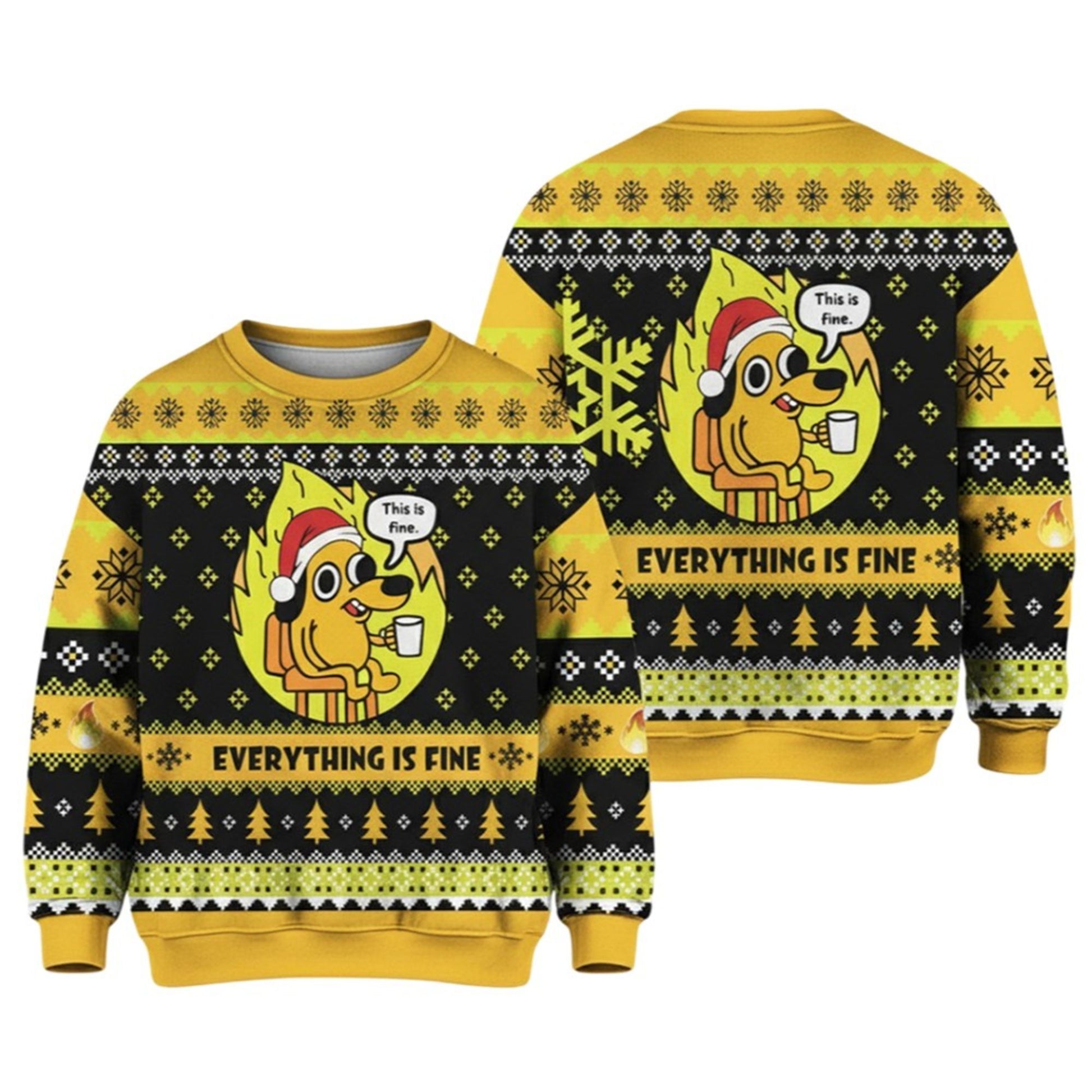 2026 Christmas This Is Fine Meme Ugly Christmas Sweater - Moonbestprint