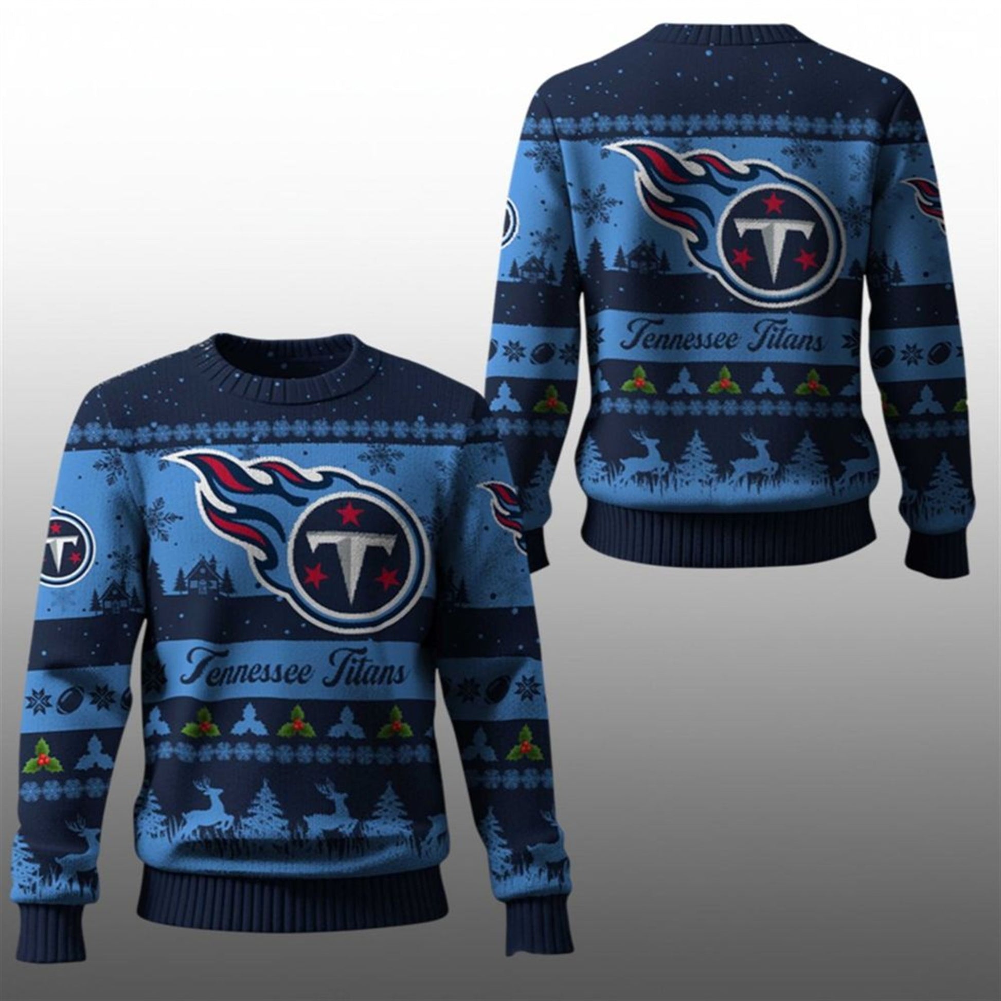 2026 Christmas Titans Festive Reindeer Tree Ugly Sweater - Moonbestprint