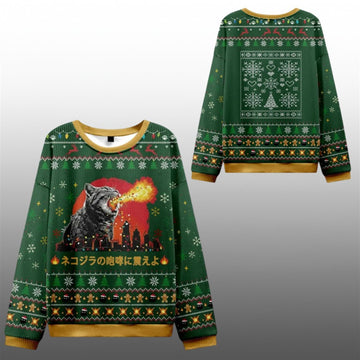 2026 Christmas Tremble Before The Roar Of Catzilla Ugly Sweater - Moonbestprint