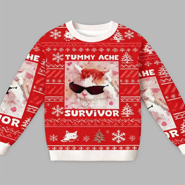 2026 Christmas Tummy Ache Survivor Funny Cat Meme Ugly Sweater - Moonbestprint