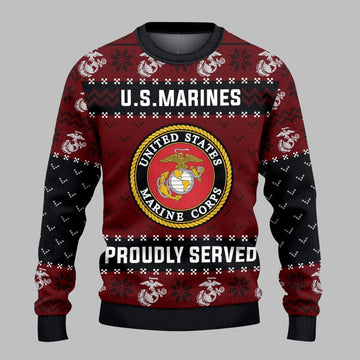 2026 Christmas US Marines Proudly Server Ugly Sweater - Moonbestprint