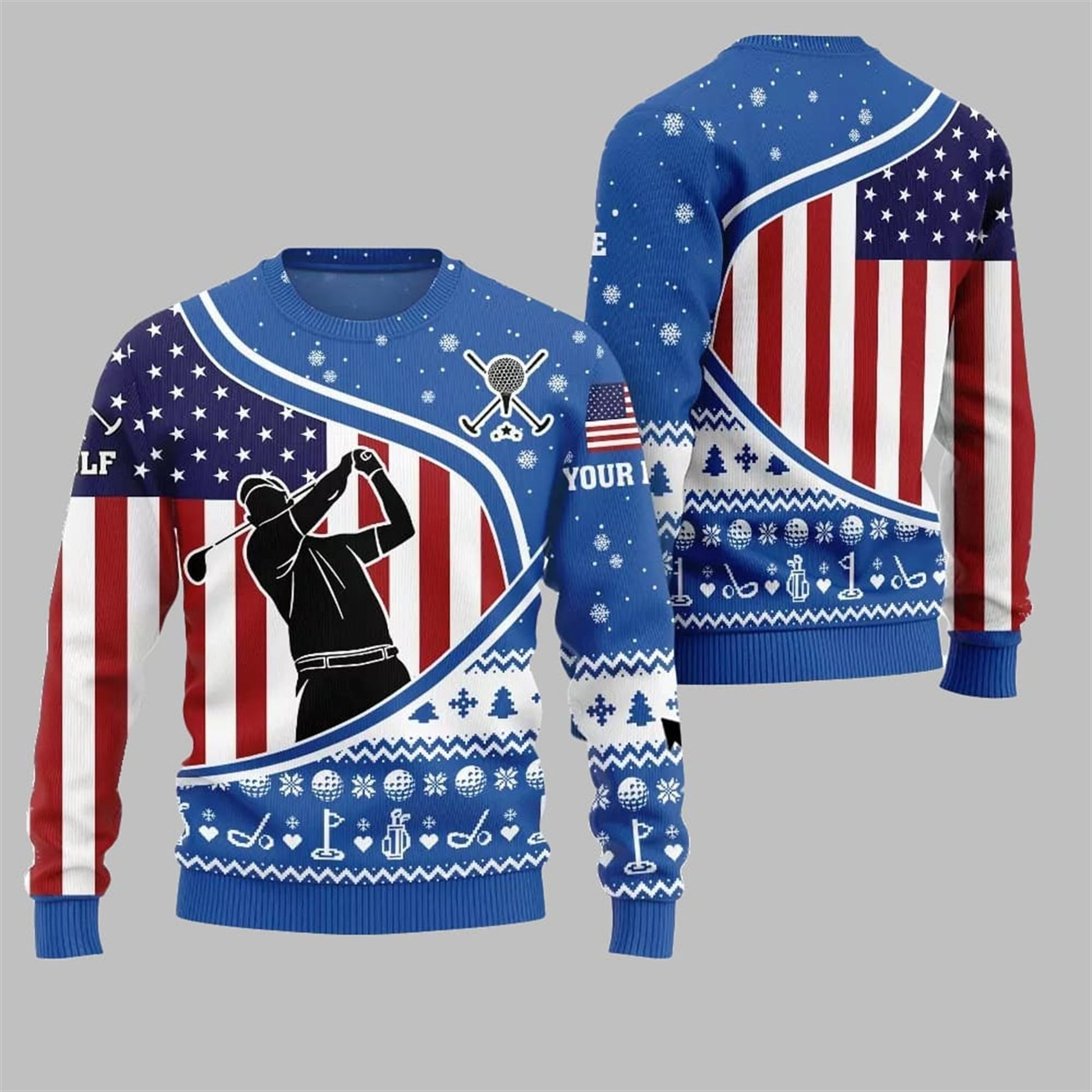 2026 Christmas USA Flag Golf Ugly Christmas Sweater - Moonbestprint