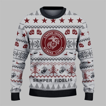 2026 Christmas USMC Veteran Semper Fi Ugly Sweater - Moonbestprint