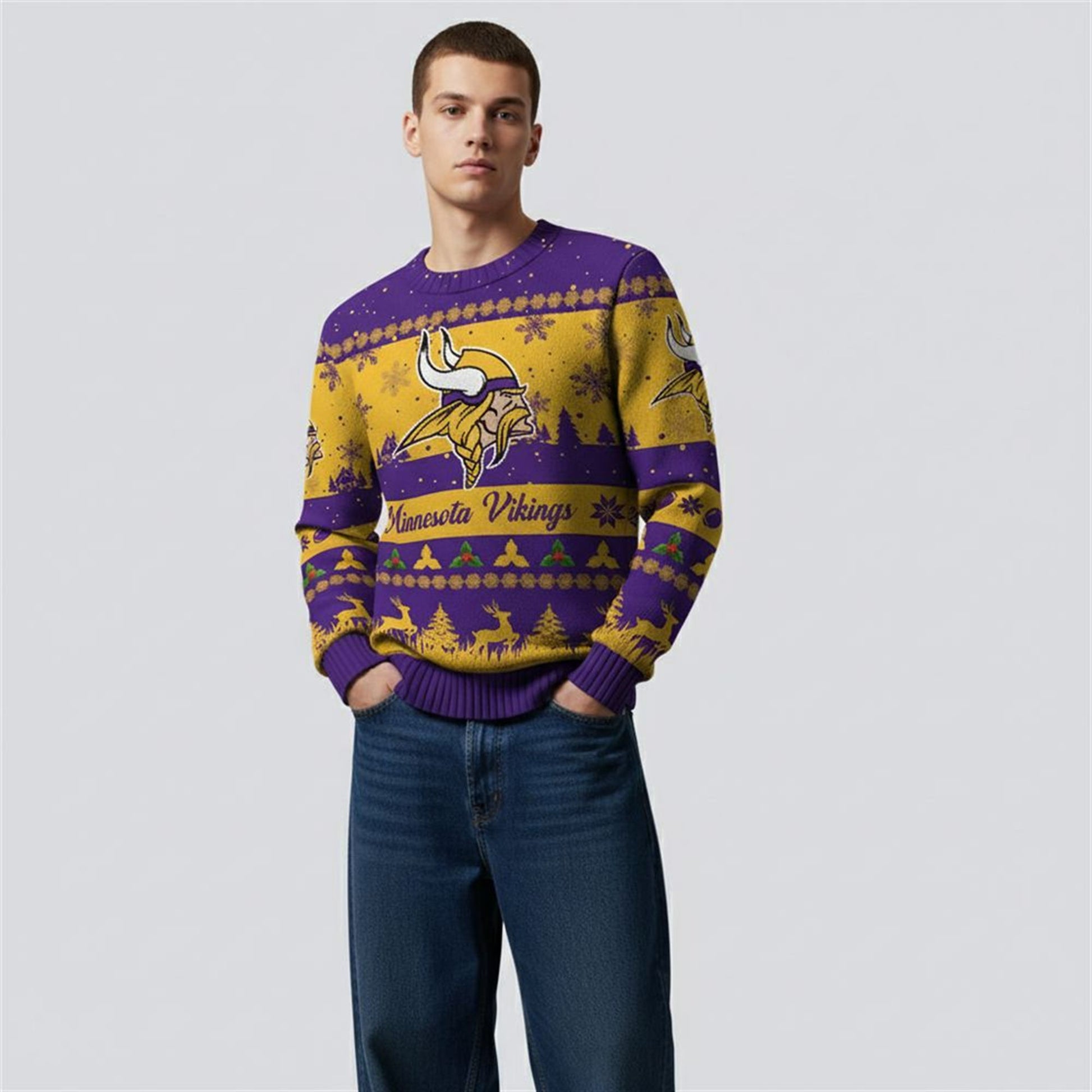 2026 Christmas Vikings Festive Reindeer Tree Ugly Sweater - Moonbestprint