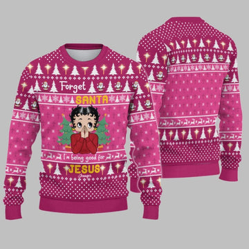 2026 Christmas Vintage Girl Forget Santa I'm Being Good For Jesus Christmas Ugly Sweatshirt - Moonbestprint